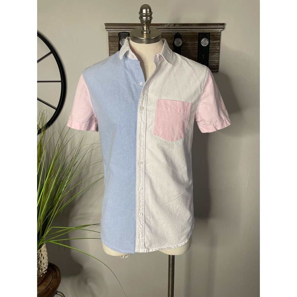 FOREVER 21 Tri-Color Men's Short Sleeve Button-Down Oxford Shirt Size L